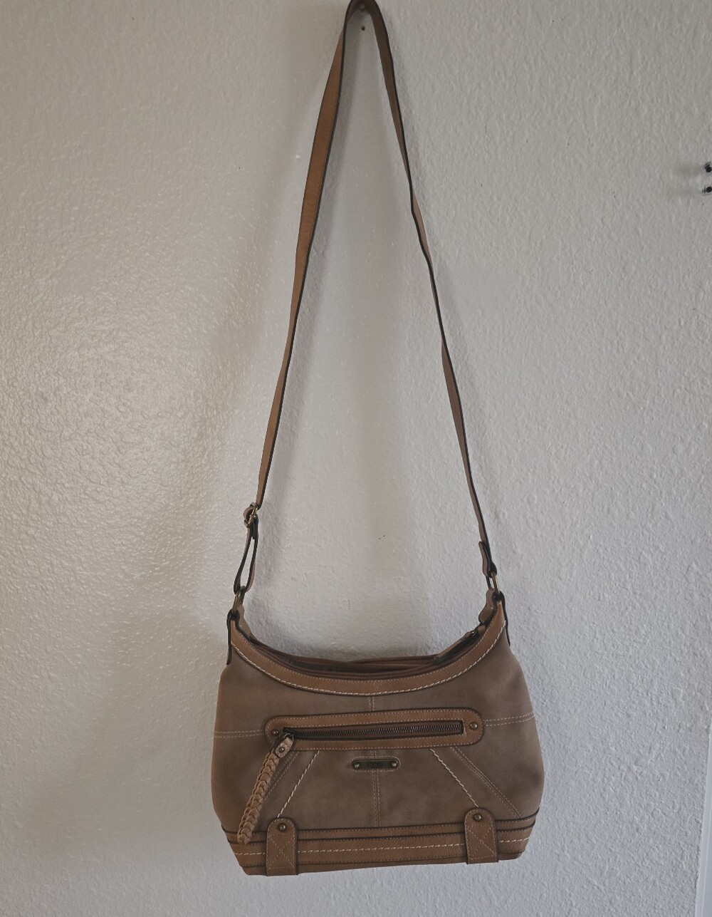 Born Concept Tan faux leather and suede shoulder purse small flaws see descript
